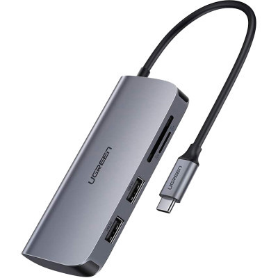 Концентратор Ugreen USB3.0 Type-C to USB 3.0x2/HDMI/RJ45/SD/TF/PD CM212 gray (50852)