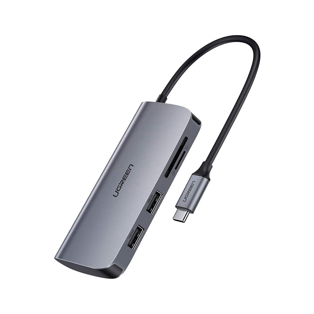 Концентратор Ugreen USB3.0 Type-C to USB 3.0x2/HDMI/RJ45/SD/TF/PD CM212 gray (50852)