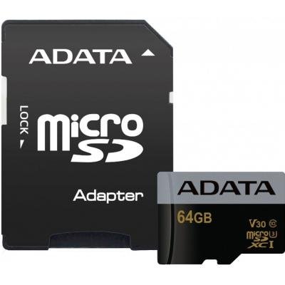 Карта пам'яті ADATA 64GB microSD class 10 UHS-I U3 V30 Premier Pro (AUSDX64GUI3V30G-RA1)