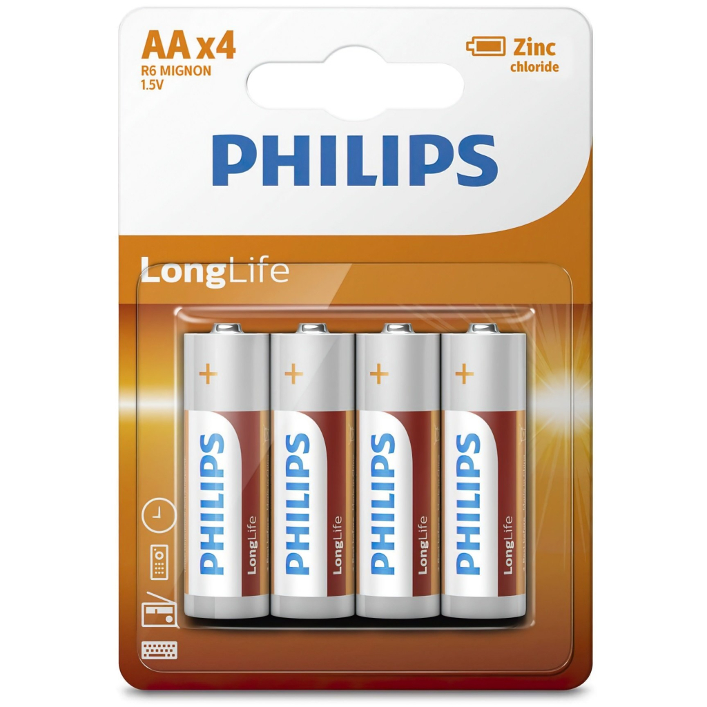 Батарейка Philips AA R6 LongLife Zinc Carbon * 4 (R6L4B/10)