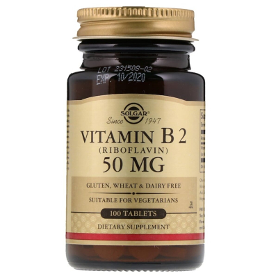 Вітамін Solgar Вітамін B2 (рибофлавін), Vitamin B2 (Riboflavin), 50 мг, 100 (SOL03040)