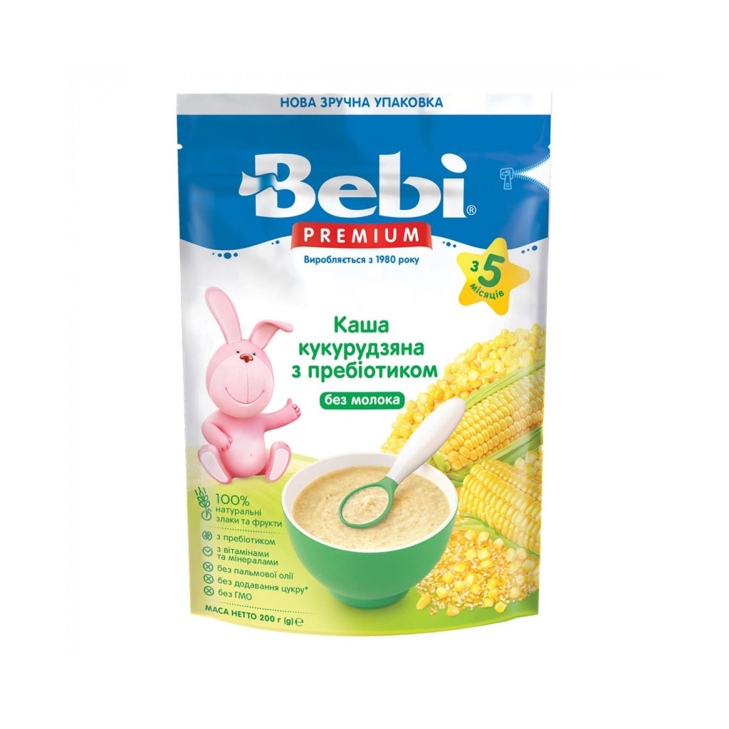 Дитяча каша Bebi Premium безмолочна Кукурудзяна з пребіотиком 200 г (8606019654436)