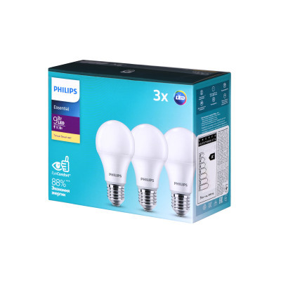 Лампочка Philips LEDBulb 9W (900lm) 3000K E27 3шт (929002299247)