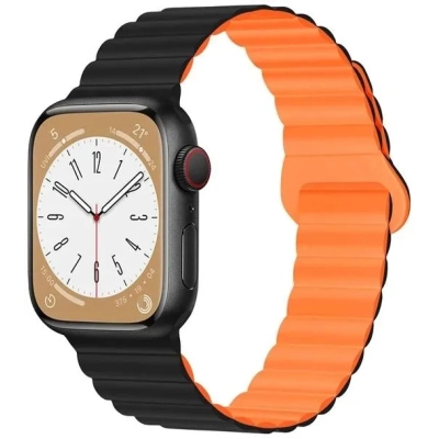 Ремінець до смарт-годинника Drobak Silicone Magnetic Link для Apple Watch All Series Ultra 2 49/45/44/42mm Black Orange (898930)