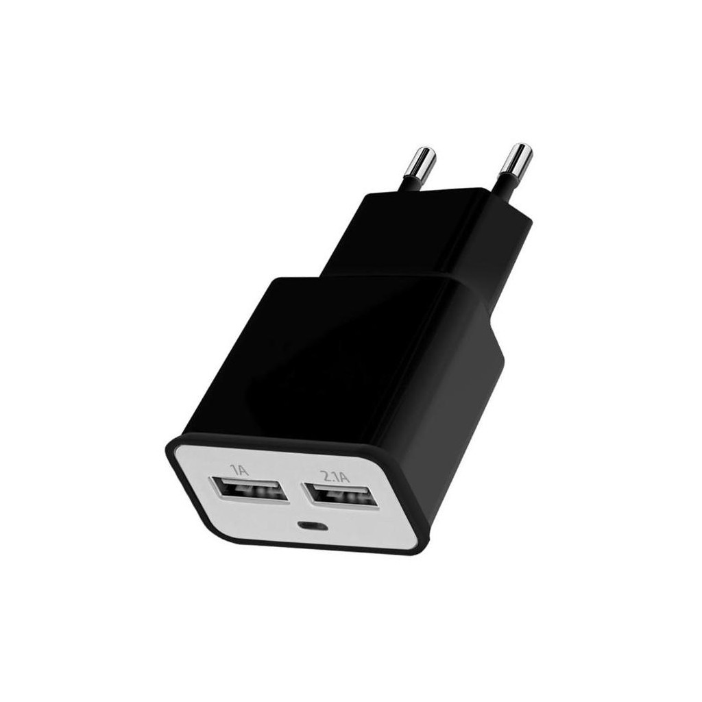 Зарядний пристрій Florence 2*USB, 2.0A black (FW-2U020B)