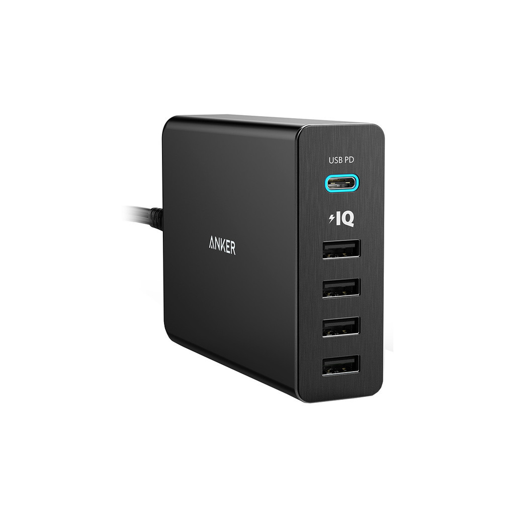 Зарядний пристрій Anker PowerPort+ 5 - 60W 1xPD & 4xPIQ V3 (Black) (A2053L11/A2053G11)