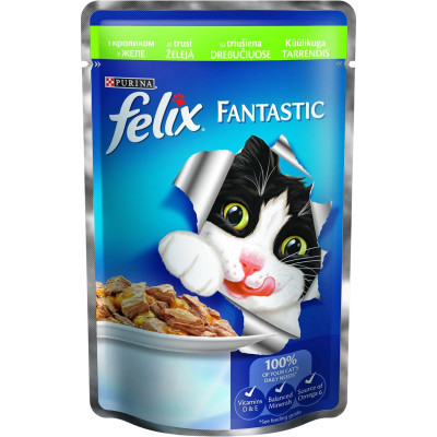 Вологий корм для кішок Purina Felix Fantastic в желе з кроликом 100 г (7613034442352)