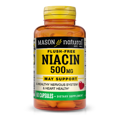 Вітамін Mason Natural Ніацин 500мг, B3, Niacin Flush Free, 60 капсул (MAV14995)