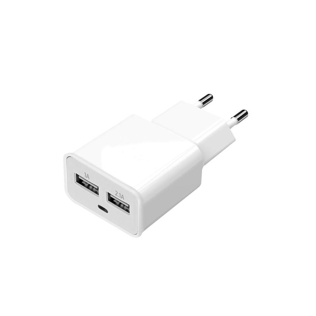 Зарядний пристрій Florence 2*USB, 2.0A white (FW-2U020W)