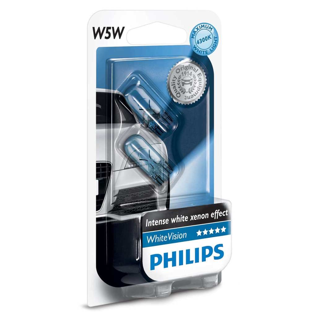 Автолампа Philips W5W WhiteVision, 2шт/бл. (12961NBVB2)