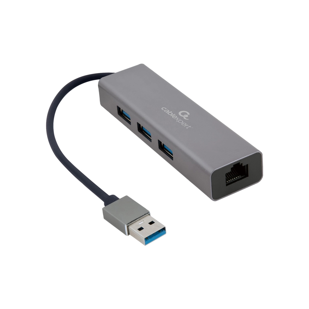 Адаптер USB-A to Gigabit Ethernet, 3 Ports USB 3.1 Gen1 Cablexpert (A-AMU3-LAN-01)