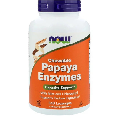 Трави Now Foods Травні Ферменти Папаї, Papaya Enzymes, 360 льодяників (NOW-02972)