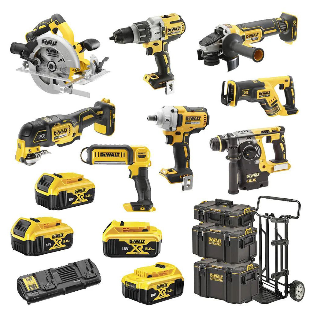 Набір електроіструментів DeWALT 8 од. 18 В XR Li-lon, вага 43.5 кг, 3 кейса, 4 АКБ та ЗП (DCK856P4)