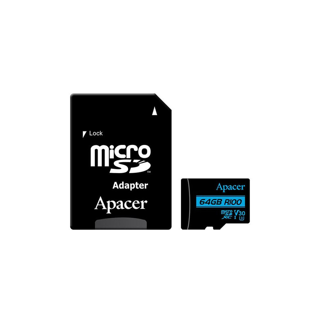 Карта пам'яті Apacer 64GB microSDHC class 10 UHS-I U3 V30 (AP64GMCSX10U7-R)