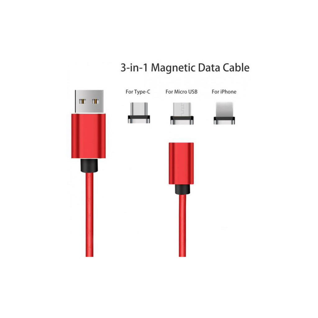 Дата кабель USB 2.0 AM to Lightning + Micro 5P + Type-C 1.0m Magneto lea XoKo (SC-360MGNT-RD)