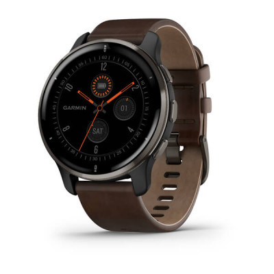 Смарт-годинник Garmin Venu 2 Plus, Black + Slate, Leather, GPS (010-02496-15)