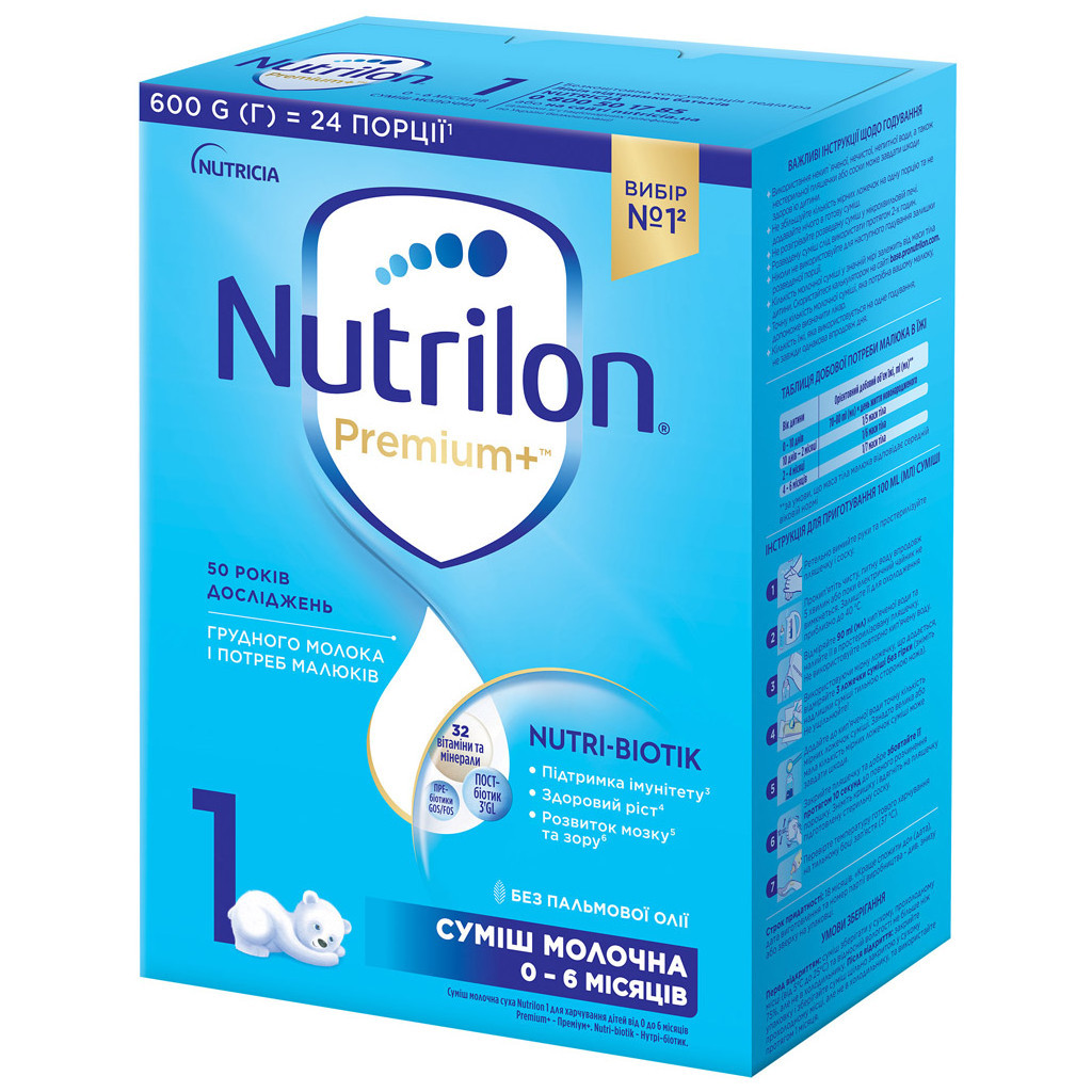 Дитяча суміш Nutrilon 1 Premium+ молочна 600 г (5900852047169)