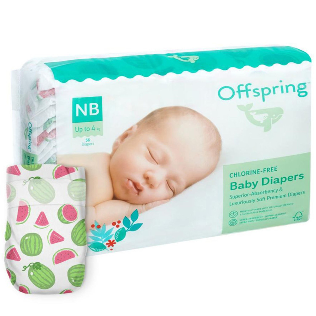 Підгузки Offspring Розмір NB ( до 4 кг) 56 шт, Кавун (9355465008056) (DP-OI-FAT-NB56P-WML)