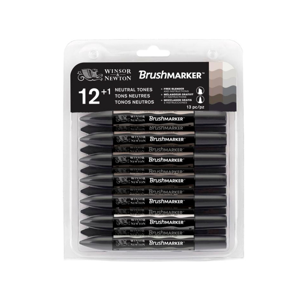 Маркер Winsor&Newton набір двосторонніх маркерів Brushmarker Сірий, 12 шт (884955043301)