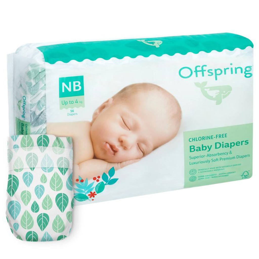 Підгузки Offspring Розмір NB ( до 4 кг) 56 шт, Листочки (9355465007998) (DP-OI-FAT-NB56P-LEA)