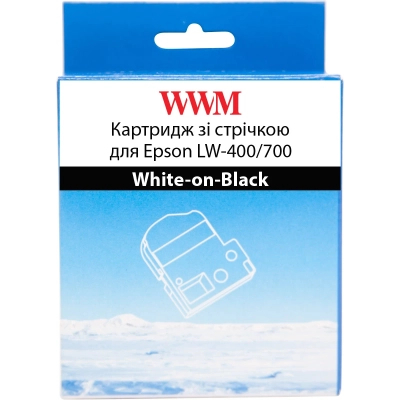 Стрічка для принтера етикеток WWM для Epson LW-400/700 18mm х 8m White-on-Black (WWM-SD18K)