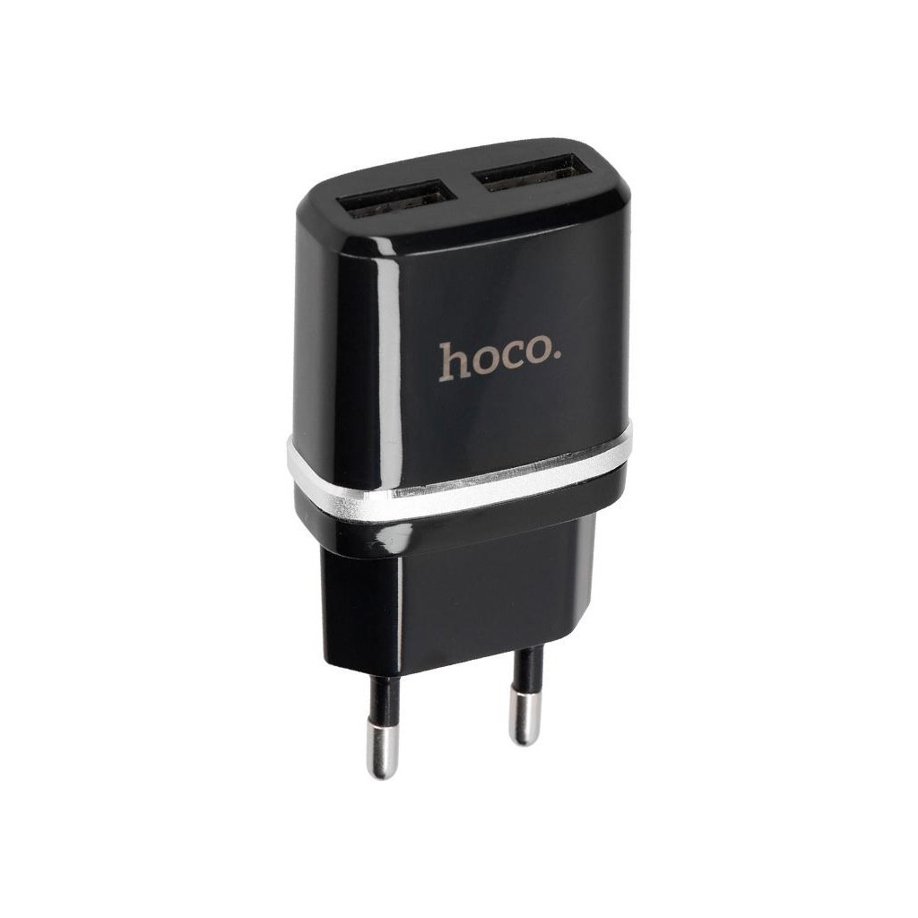 Зарядний пристрій Hoco C12 2*USB, 2.4A Black + USB Cable MicroUSB (65598)