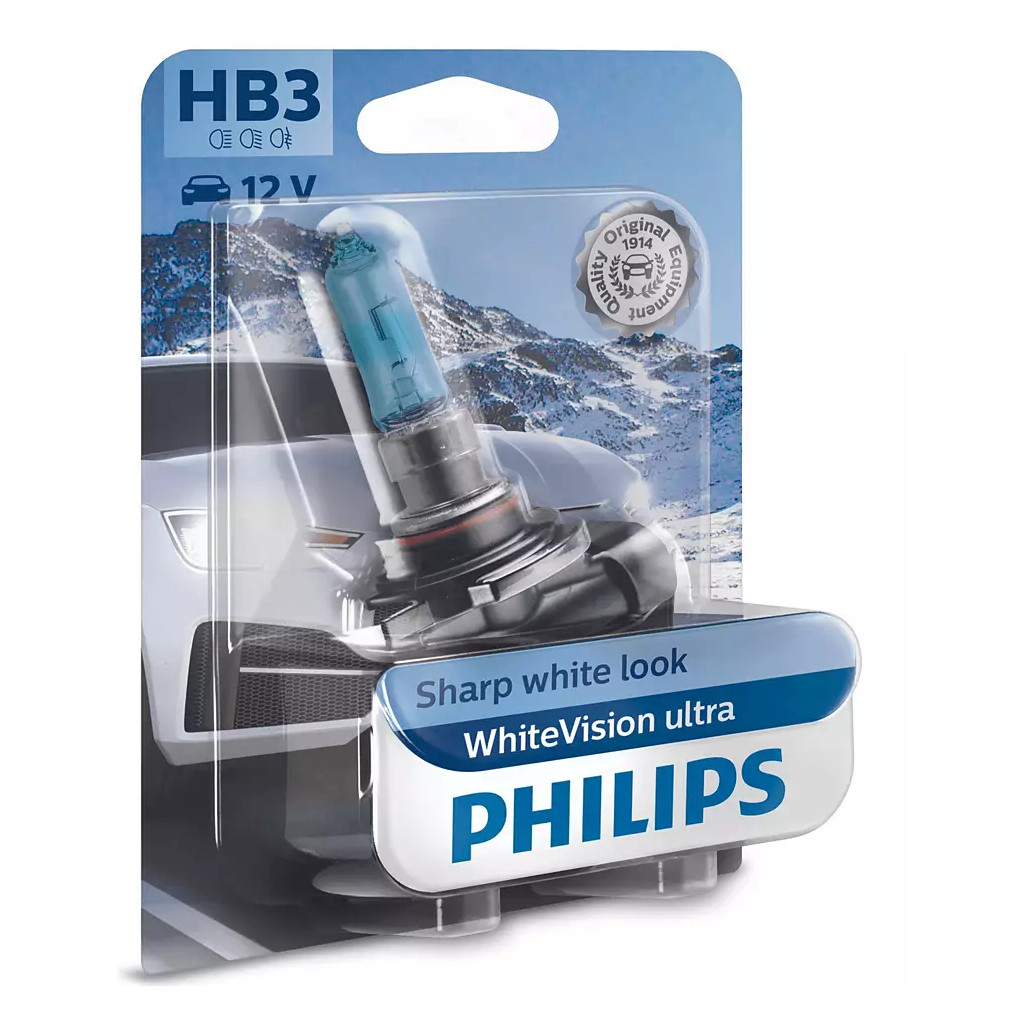 Автолампа Philips HB3 WhiteVision Ultra +60%, 3800K, 1шт/блістер (9005WVUB1)