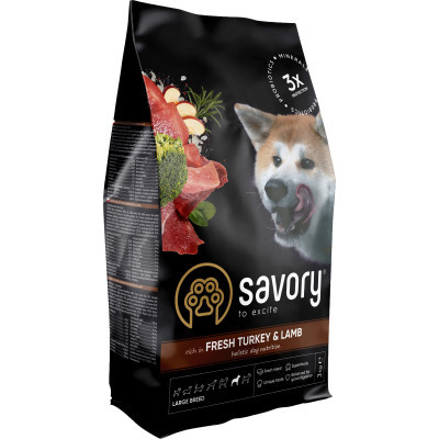 Сухий корм для собак Savory Large Breeds rich in Fresh Turkey and Lamb 3 кг (4820232630235)