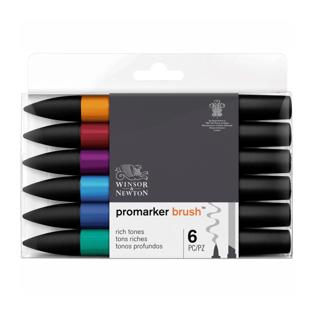 Маркер Winsor&Newton набір двосторонніх маркерів Brushmarker Соковиті тони, 6 шт (884955070512)