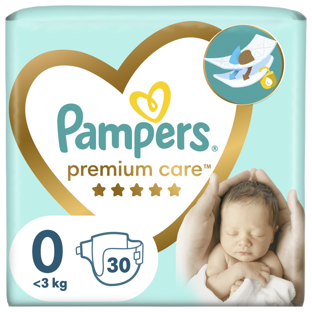 Підгузок Pampers Premium Care Розмір 0 (<3 кг) 30 шт (4015400536857)