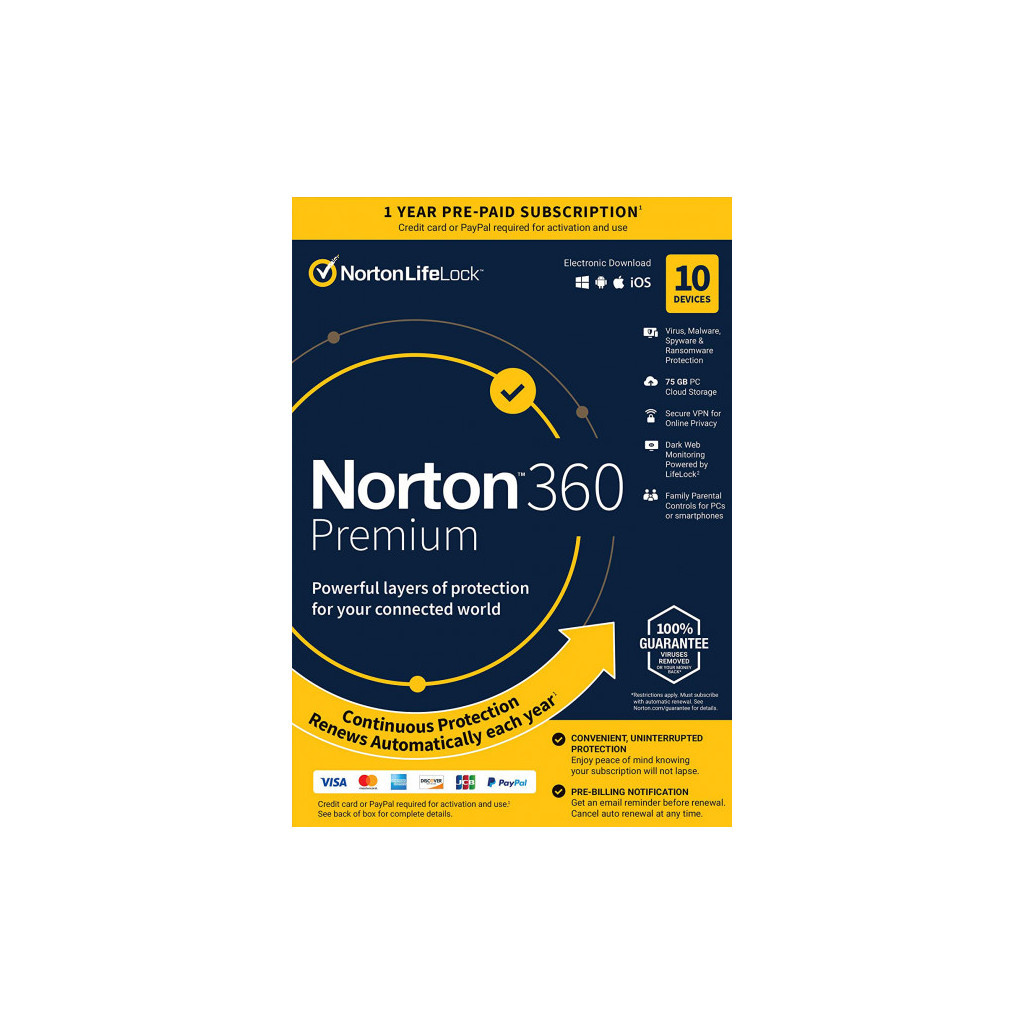 Антивірус Norton by Symantec NORTON 360 PREMIUM 75GB 1 USER 10 DEVICE 12M (21409567)