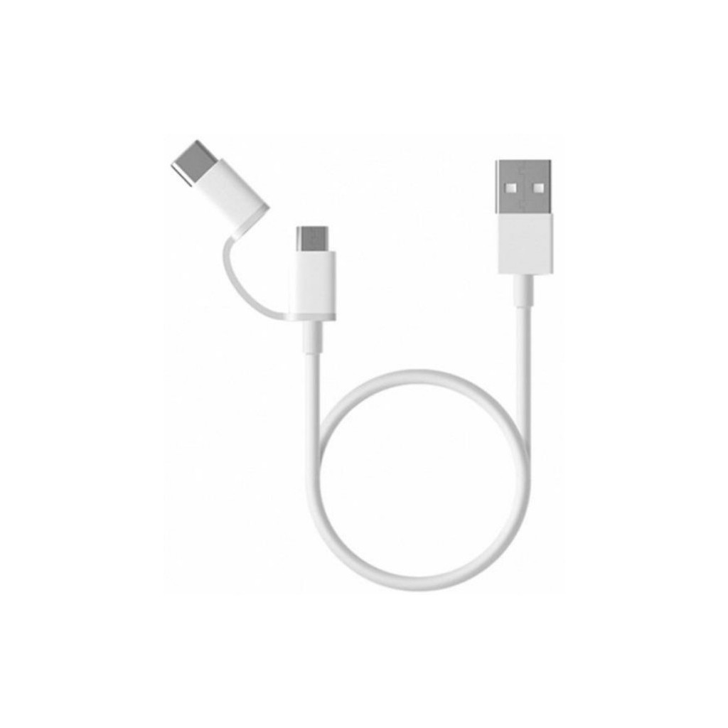 Дата кабель USB 2.0 AM to Micro 5P + Type-C 0.3m White Xiaomi (383655)