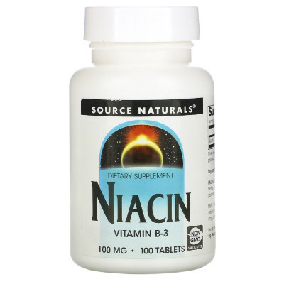 Вітамін Source Naturals Ніацин, Вітамін В3, 100 мг, Niacin, 100 таблеток (SN0501)