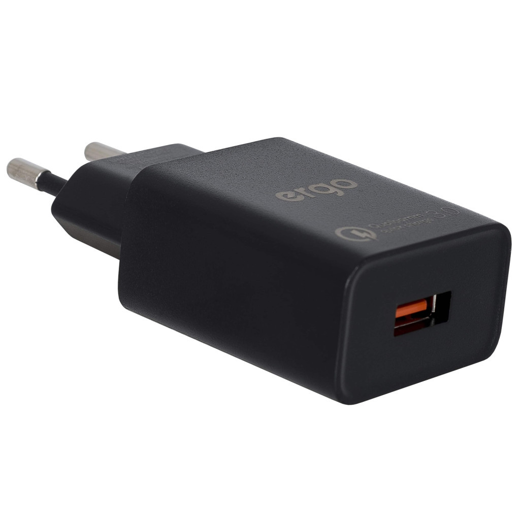 Зарядний пристрій Ergo EWC-130QC 1xUSB Wall Charger QC3.0 18W (Black) (EWC-130QC (B))