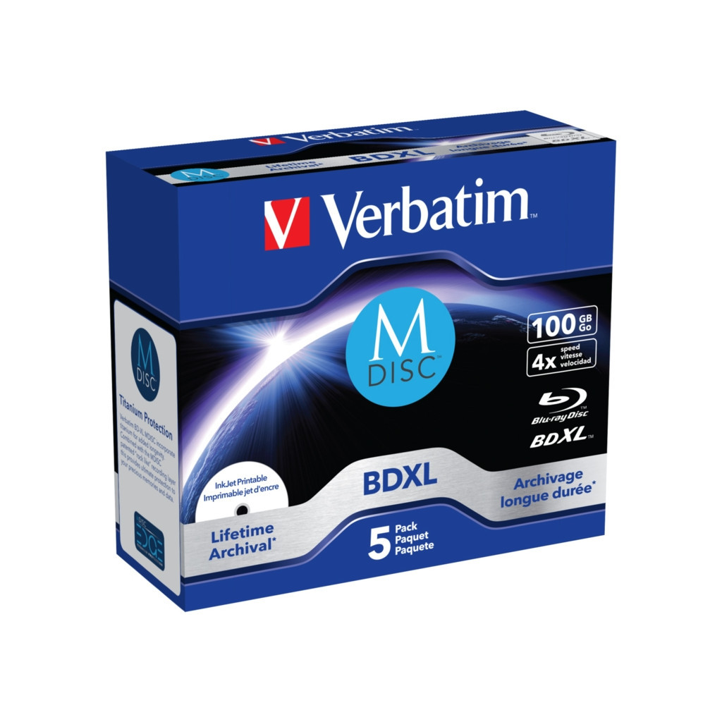 Диск BD Verbatim DL 100GB 4x Lifetime archival M-Disc 5шт Jewel (43834)