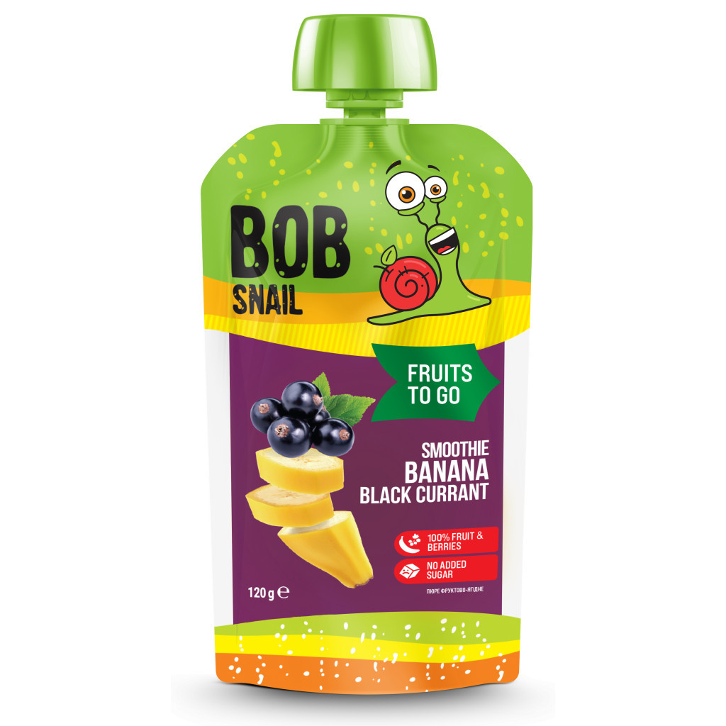 Дитяче пюре Bob Snail Равлик Боб Смузі Банан-Чорна Смородина 120 г (4820219346371)