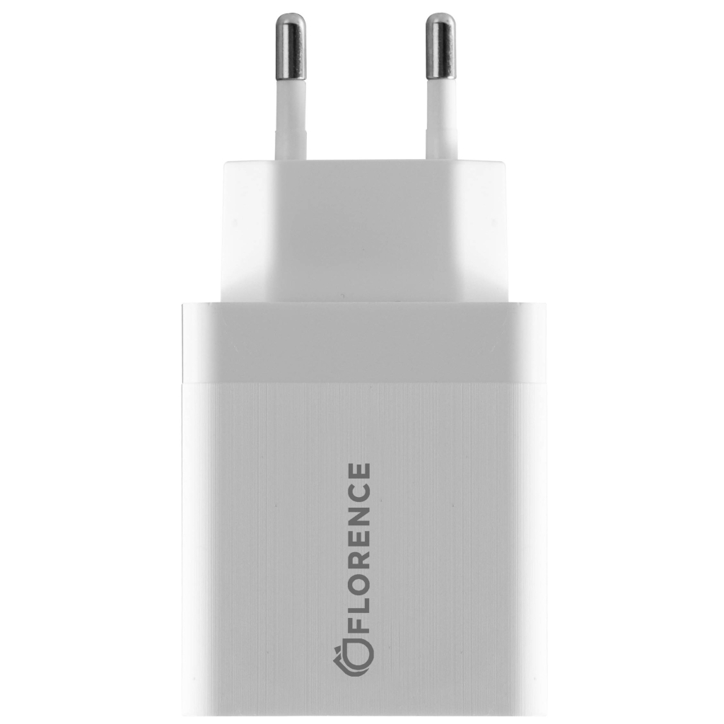 Зарядний пристрій Florence 1USB QC 3.0 + Lightning cable White (FL-1050-WL)