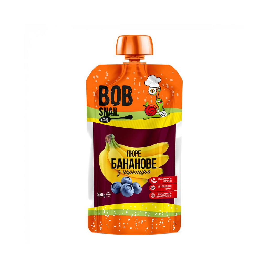 Дитяче пюре Bob Snail Равлик Боб Банан-Чорниця 250 г (4820219343936)