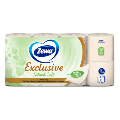 Туалетний папір Zewa Exclusive Natural Soft 4 шари 8 рулонів (7322541361246)