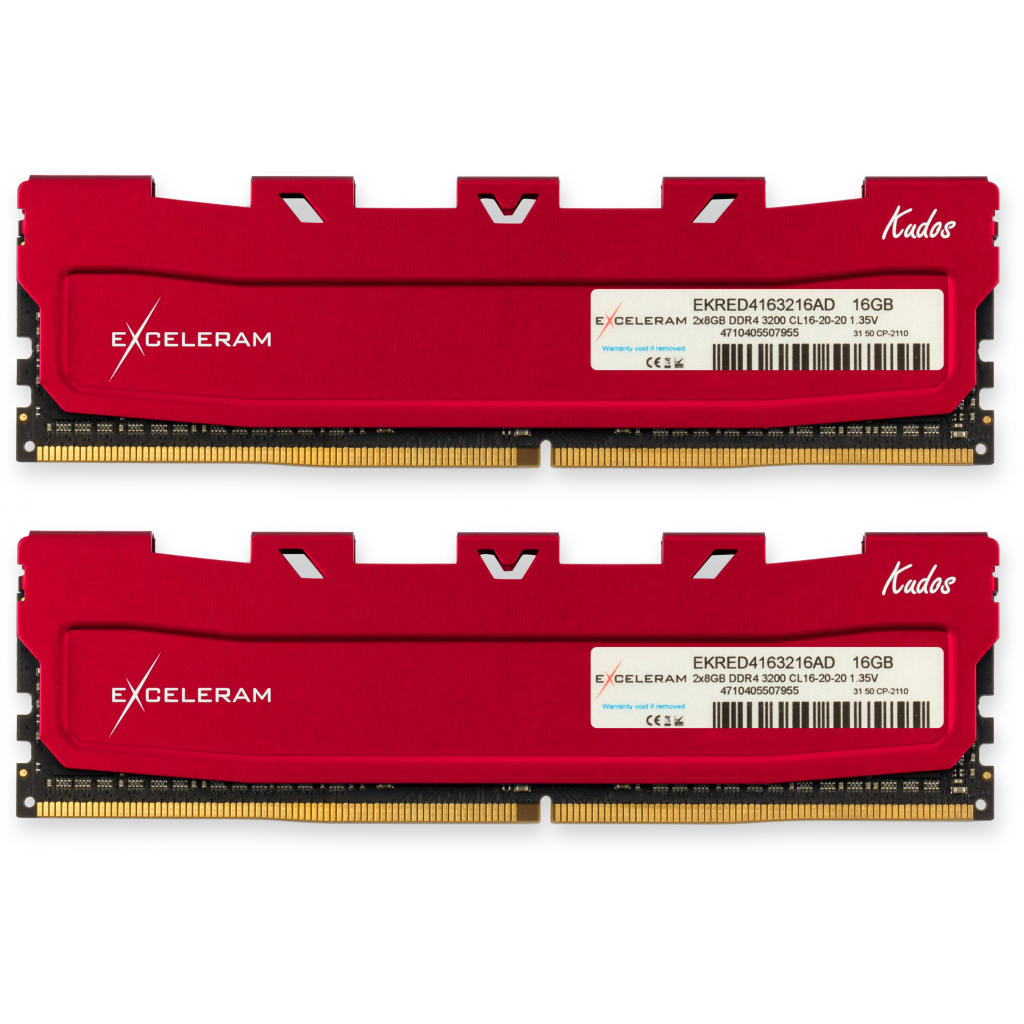 Модуль пам'яті для комп'ютера DDR4 16GB (2x8GB) 3200 MHz Kudos Red eXceleram (EKRED4163216AD)