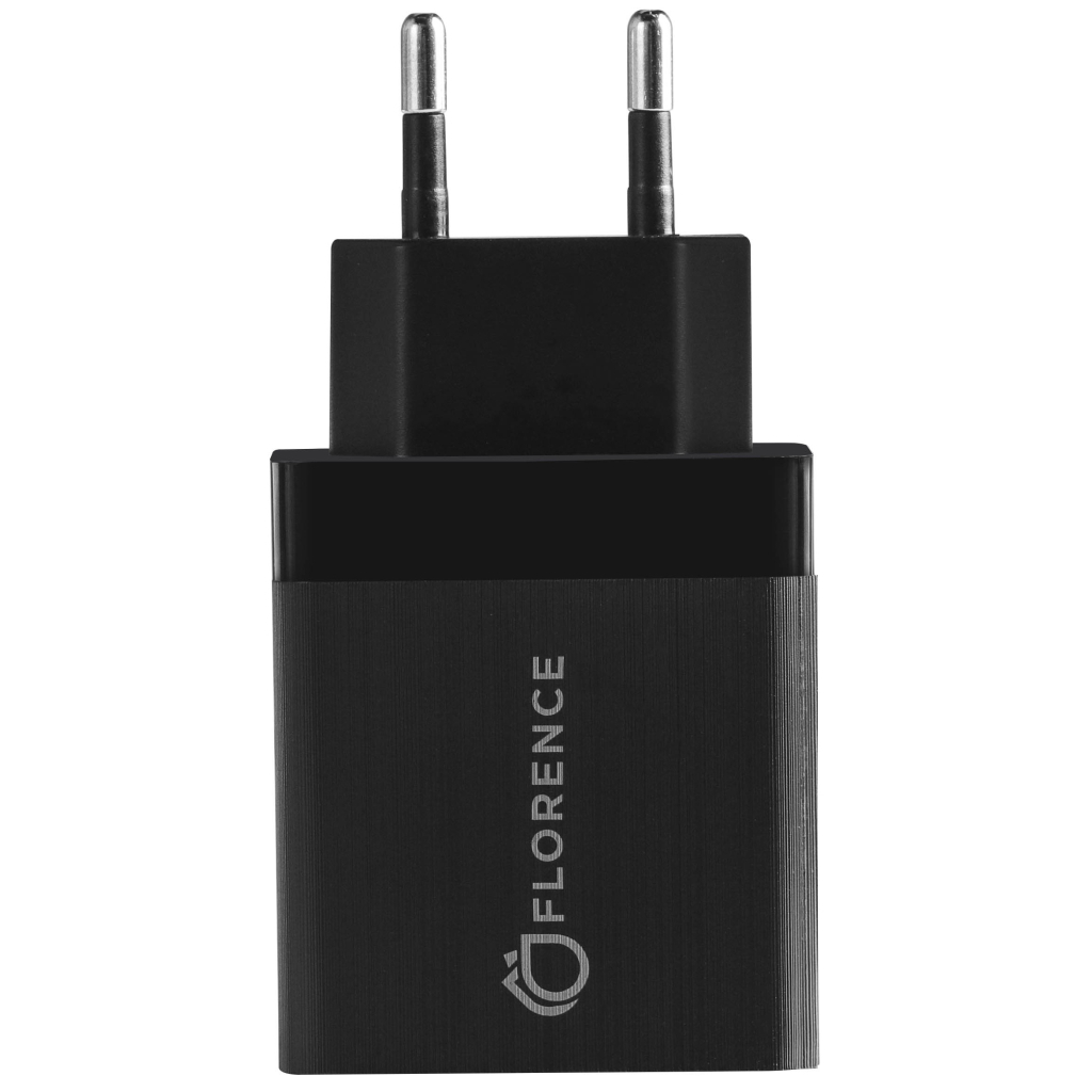 Зарядний пристрій Florence 1USB QC 3.0 + microUSB cable Black (FL-1050-KM)