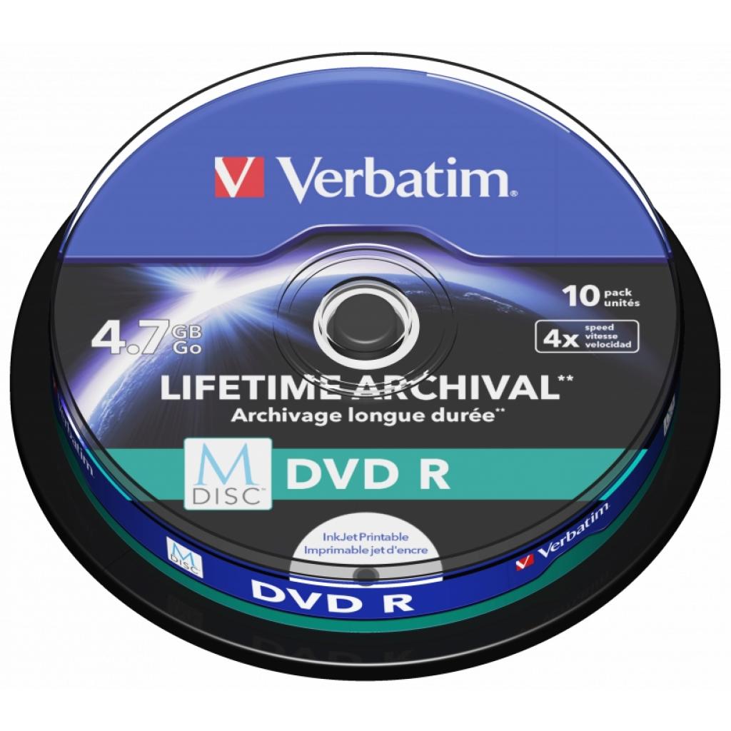 Диск DVD Verbatim 4.7GB 4X INKJET PRINTABLE M-Disc 10Pack Spindle (43824)