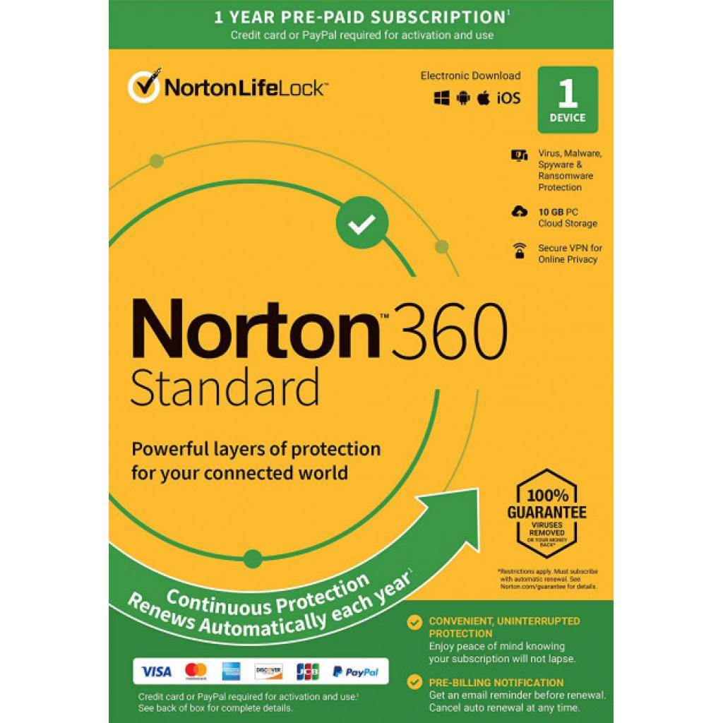 Антивірус Norton by Symantec NORTON 360 STANDARD 10GB 1 USER 1 DEVICE 12M (21409591)