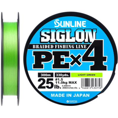 Шнур Sunline Siglon PE н4 300m 1.5/0.209mm 25lb/11.0kg Light Green (1658.09.41)