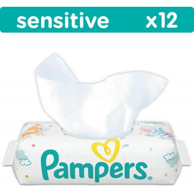 Дитячі вологі серветки Pampers Sensitive, 12 шт (4015400636779)