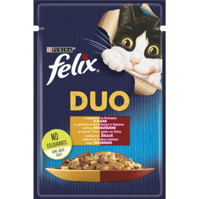 Вологий корм для кішок Purina Felix Fantastic Duo шматочки в желе з індичкою і печінкою 85 г (7613039841174)