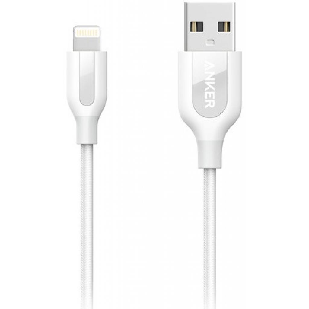 Дата кабель USB 2.0 AM to Lightning 0.9m V3 Powerline+ White Anker (A8121H21/ A8121G21)