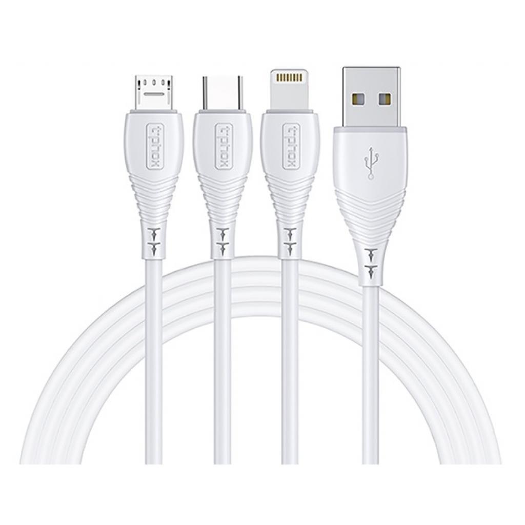 Дата кабель USB 2.0 AM to Lightning + Micro 5P + Type-C 1.2m White T-Phox (T-F831 White)