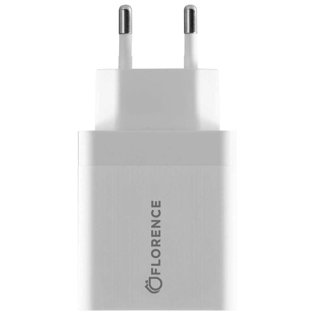 Зарядний пристрій Florence 1USB QC 3.0 + Type-C cable White (FL-1050-WT)