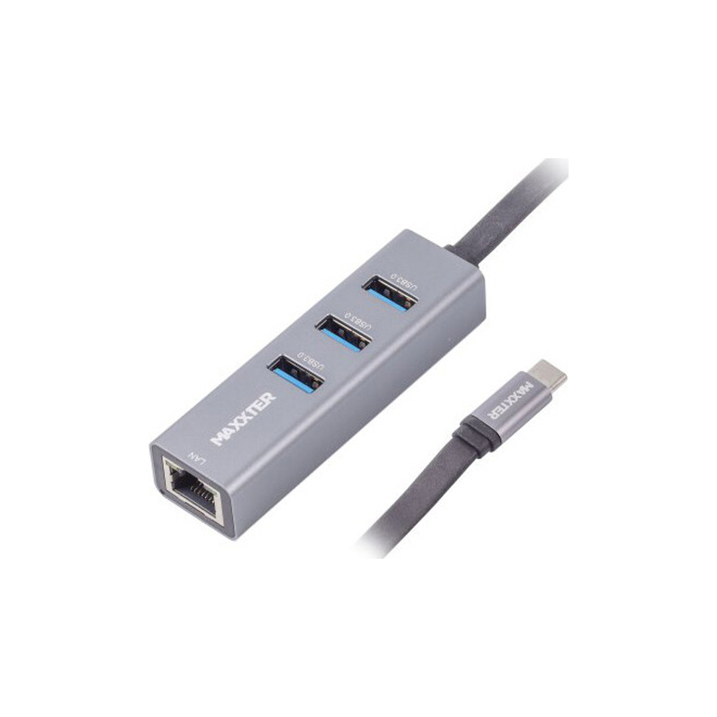 Перехідник Maxxter Type-C to Gigabit Ethernet, 3 Ports USB 3.0 (NECH-3P-02)